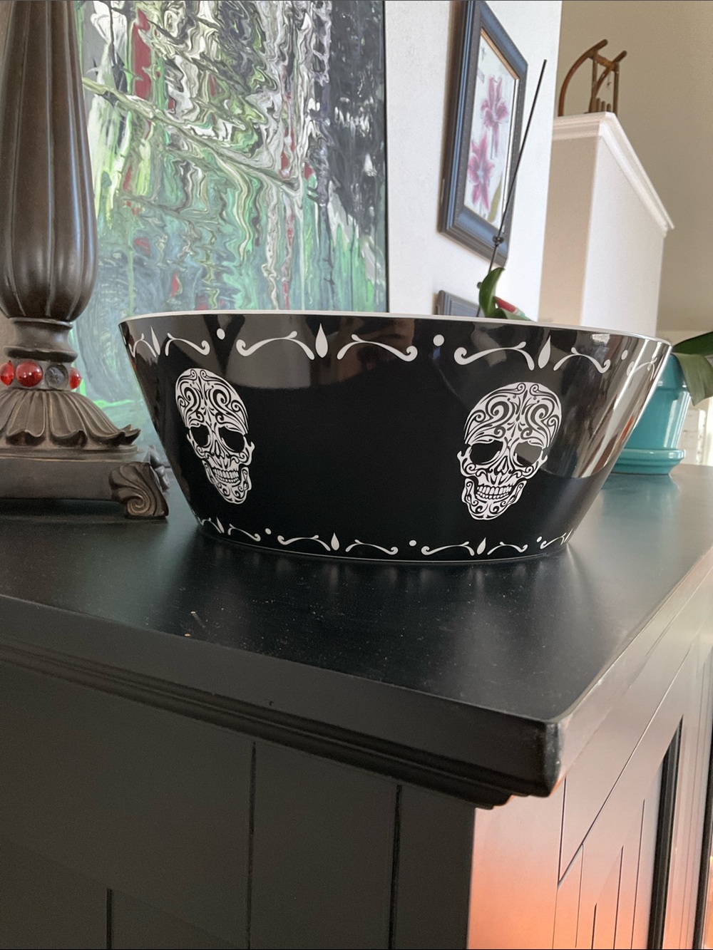 Sugar Scull, Dia de Los Muertos, Halloween 9in diameter serving bowl decor